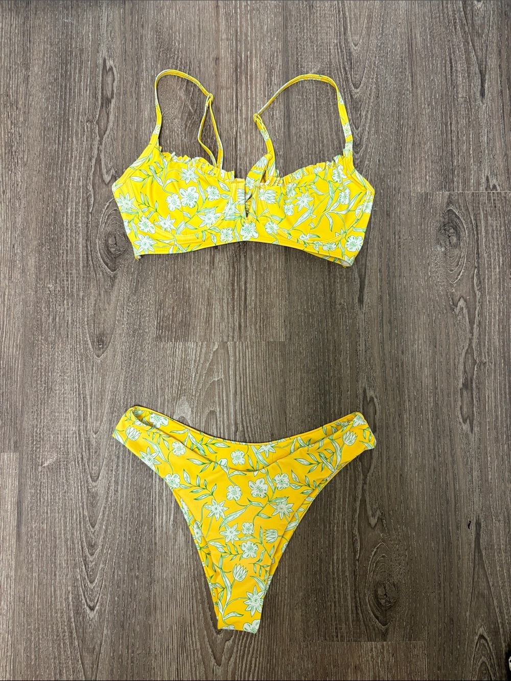 Zaful Yellow Floral Bikini with White Trim